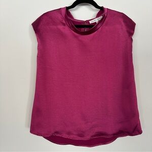 Melissa Nepton | Hot Pink Satin Sleeveless Blouse | Padded Shoulders | Size M